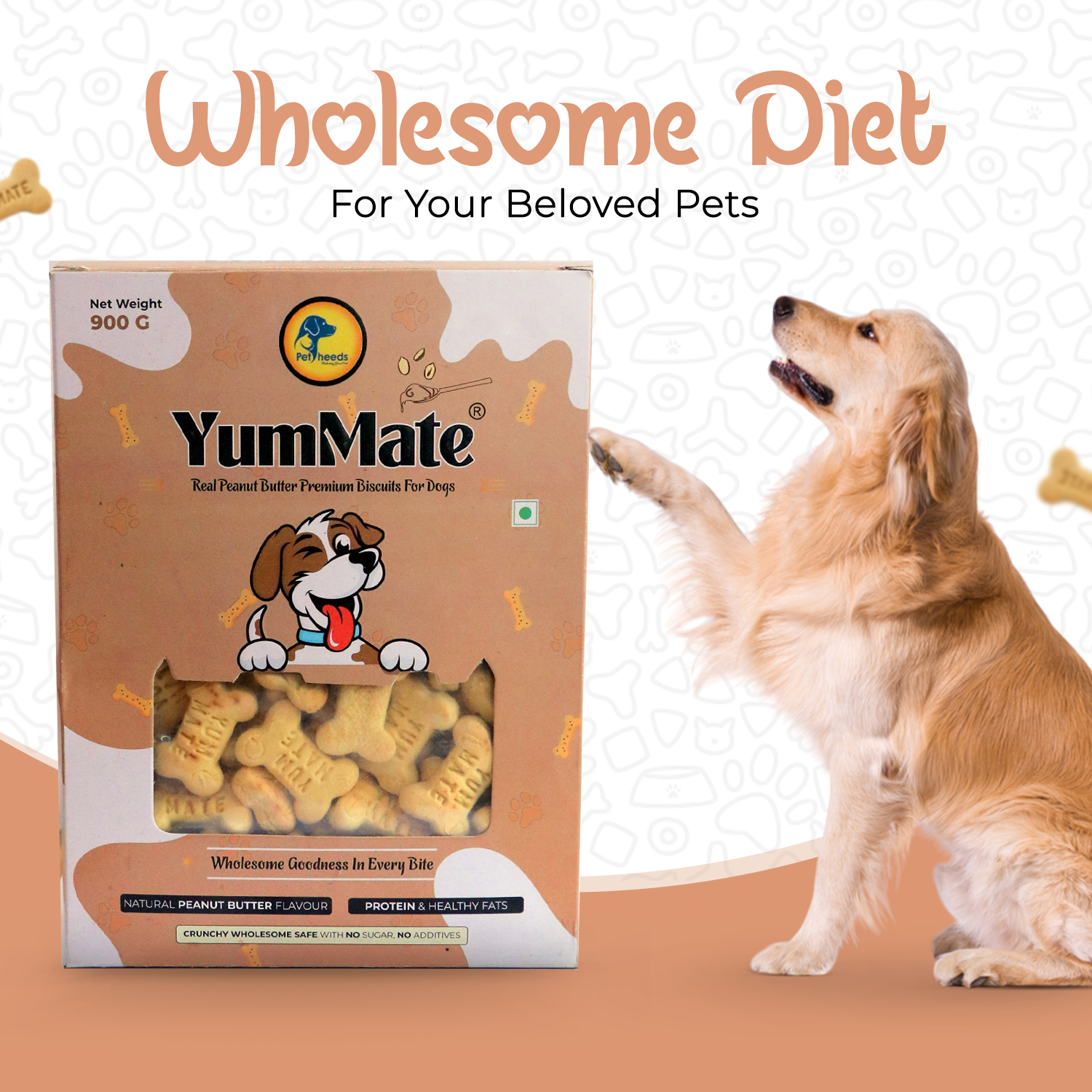 YUM MATE Peanut Butter Premium Dog Biscuits 900 GM - Image 2
