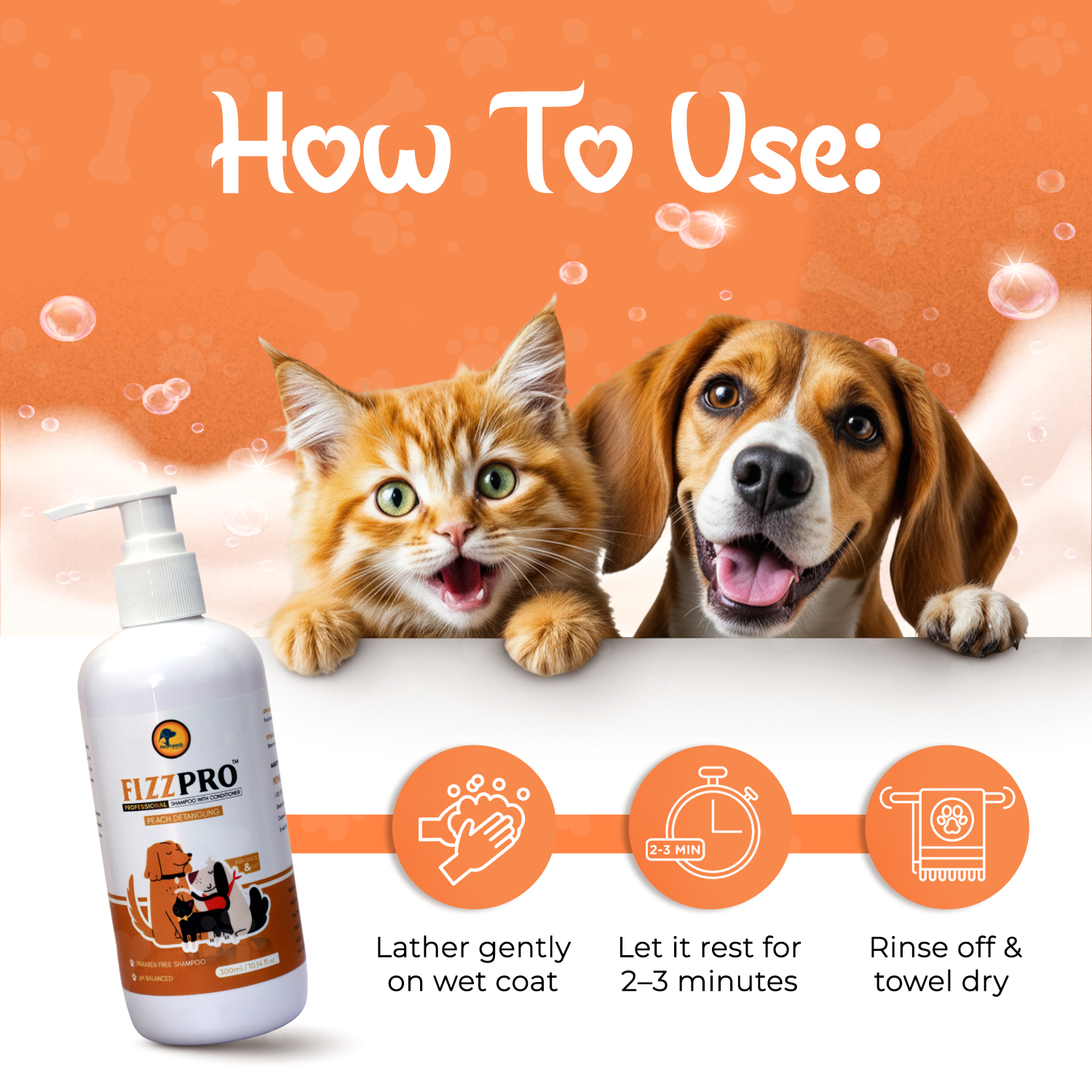 Petheeds Peach Detangling Dog and cat shampoo 300 ML - Image 5